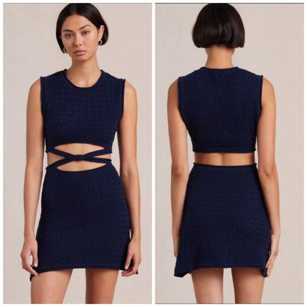 NWT Bec & Bridge Effie Knit Cut Out Mini Dress Blue $220 Size 6